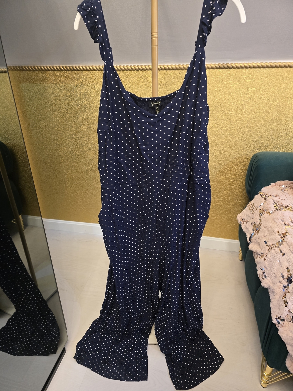 Jessica Simpson Navy Polka Dot Wide-Leg Jumpsuit